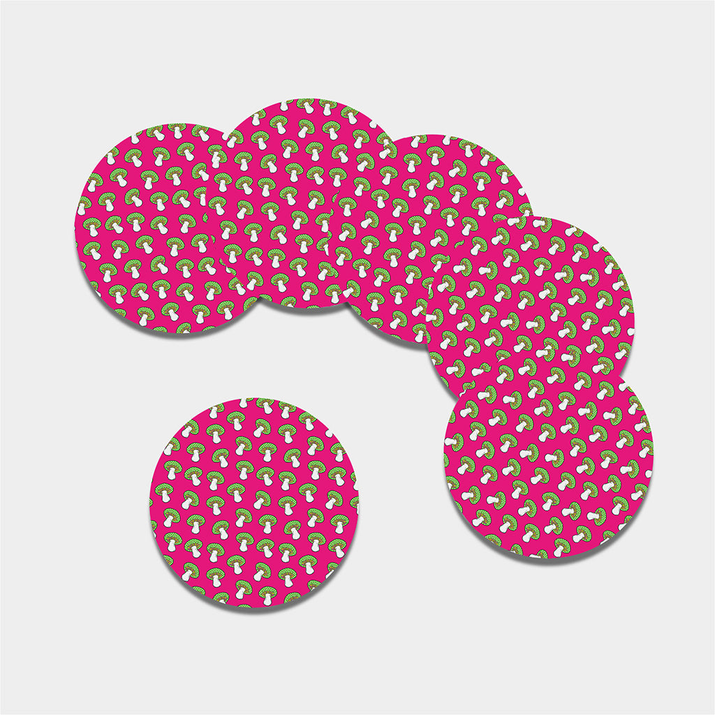 Crazy Mushroom Pattern Print Leather Coaster Set