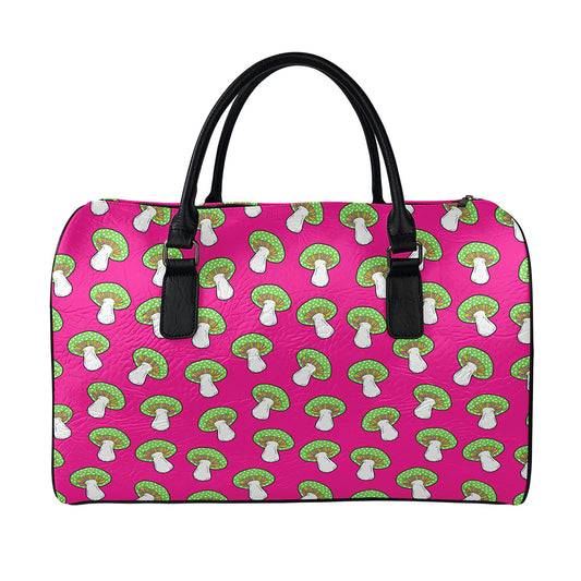 Crazy Mushroom Pattern Print Leather Duffle Bag