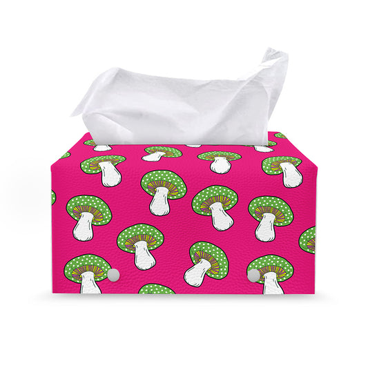 Crazy Mushroom Pattern Print Leather Tissue Box Cover