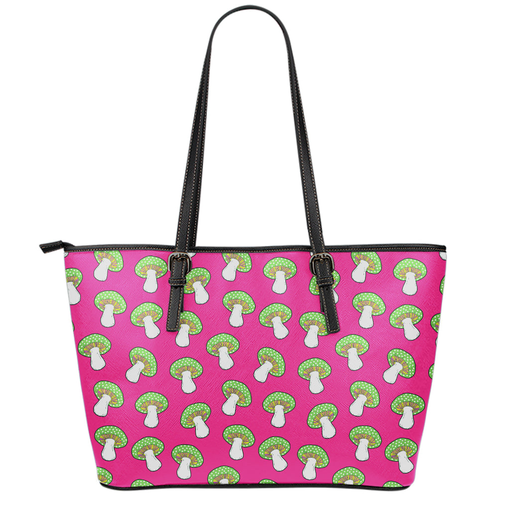 Crazy Mushroom Pattern Print Leather Tote Bag