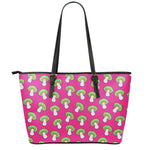 Crazy Mushroom Pattern Print Leather Tote Bag