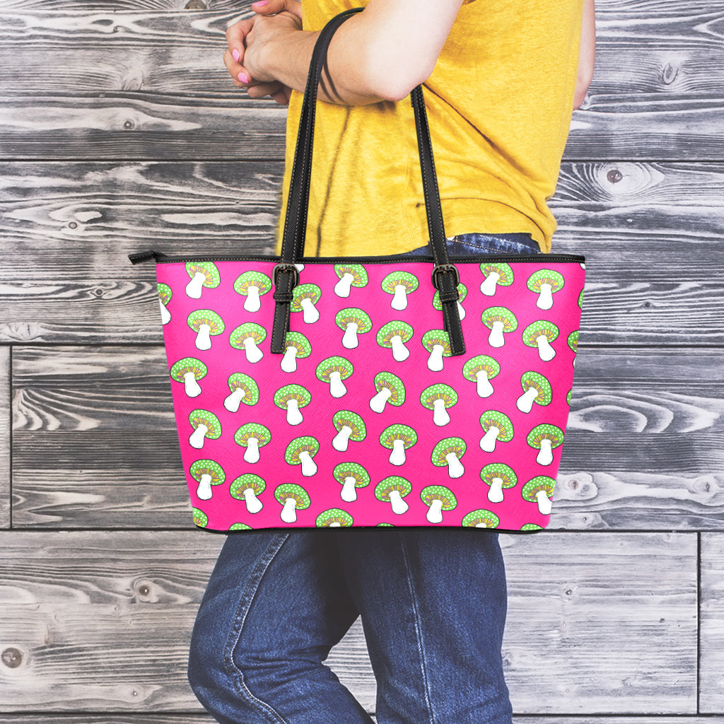 Crazy Mushroom Pattern Print Leather Tote Bag