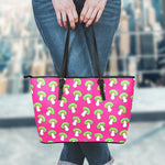 Crazy Mushroom Pattern Print Leather Tote Bag