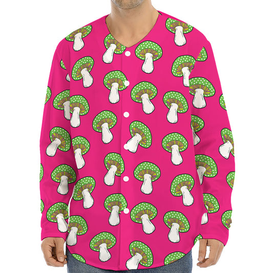 Crazy Mushroom Pattern Print Long Sleeve Baseball Jersey