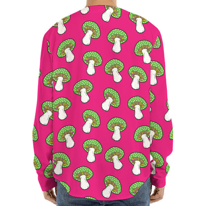 Crazy Mushroom Pattern Print Long Sleeve Baseball Jersey