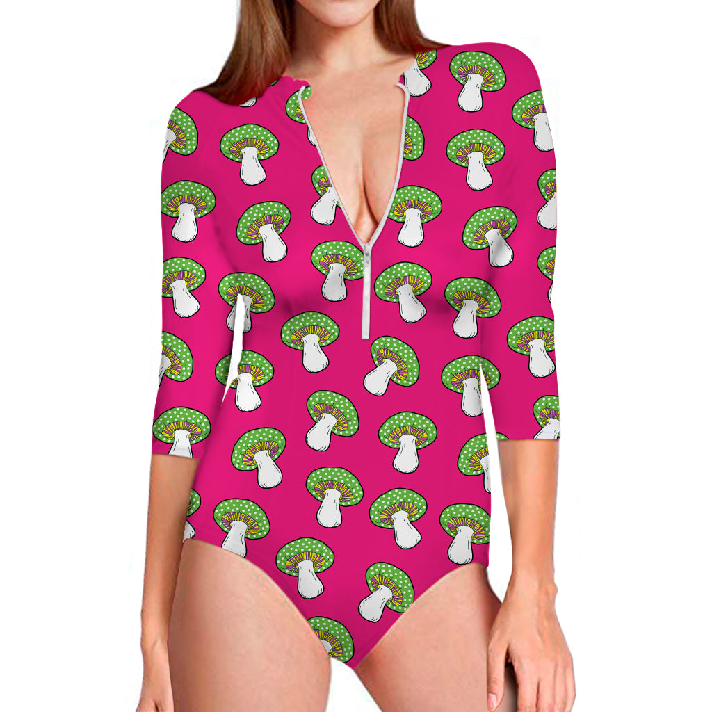 Crazy Mushroom Pattern Print Long Sleeve Swimsuit