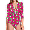 Crazy Mushroom Pattern Print Long Sleeve Swimsuit