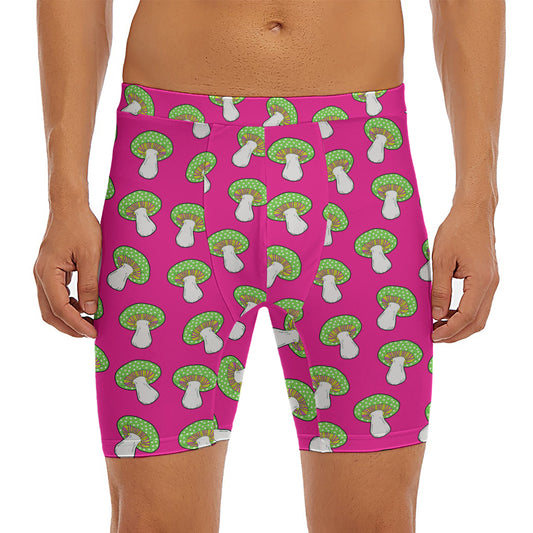 Crazy Mushroom Pattern Print Men's Long Boxer Briefs