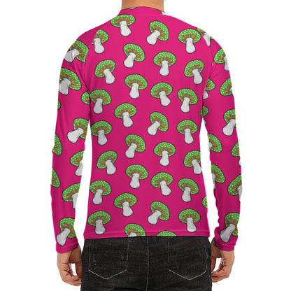 Crazy Mushroom Pattern Print Men's Long Sleeve Rash Guard