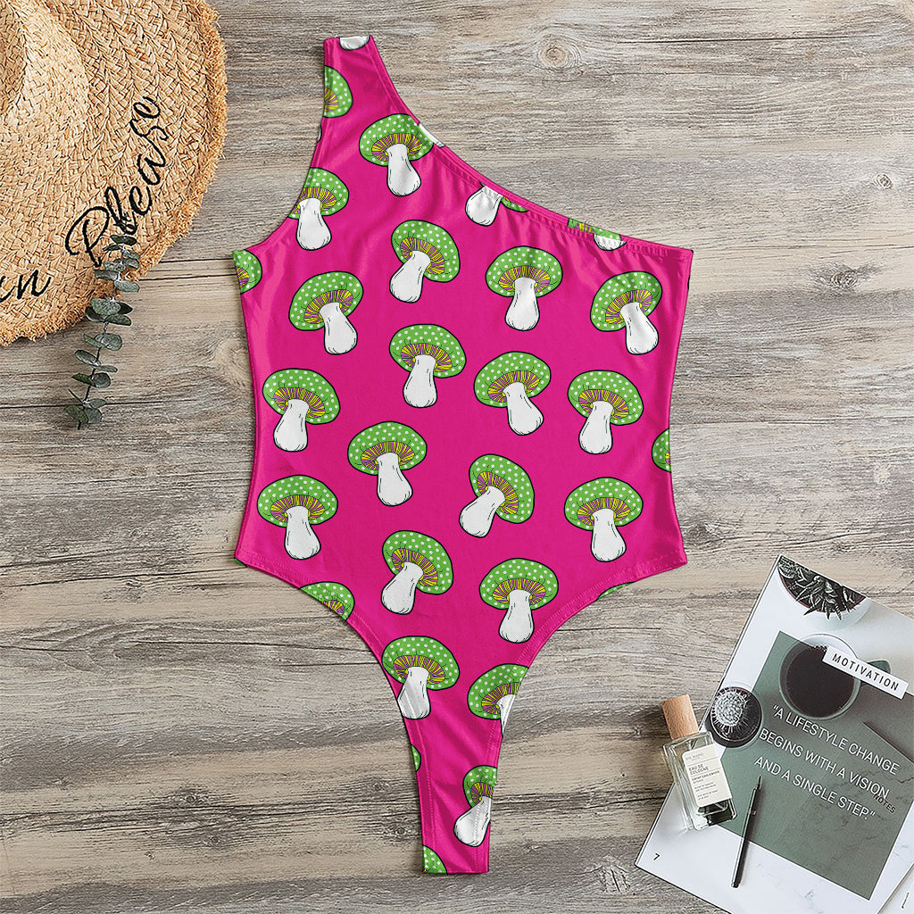Crazy Mushroom Pattern Print One Shoulder Bodysuit
