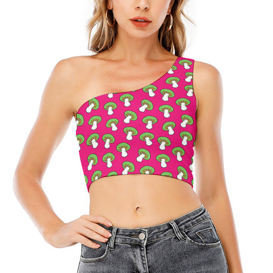 Crazy Mushroom Pattern Print One Shoulder Crop Top