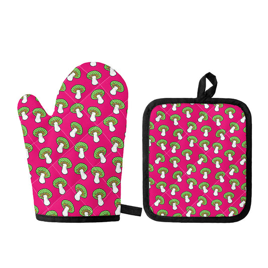 Crazy Mushroom Pattern Print Oven Mitt And Pot Holder Set