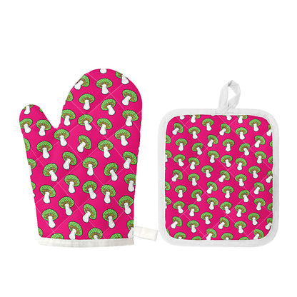 Crazy Mushroom Pattern Print Oven Mitt And Pot Holder Set
