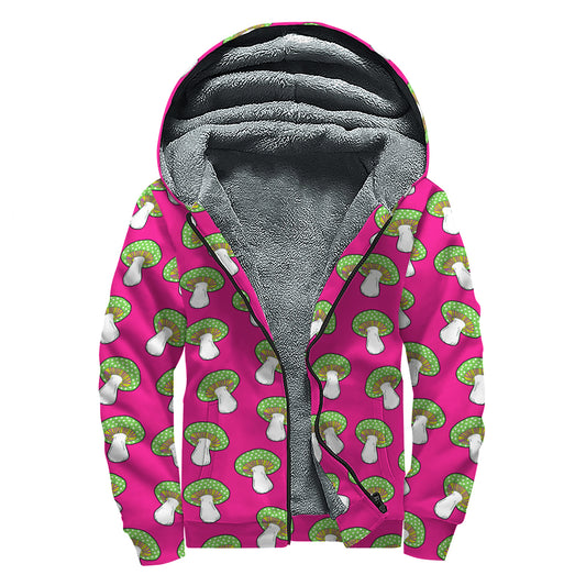 Crazy Mushroom Pattern Print Sherpa Lined Zip Up Hoodie