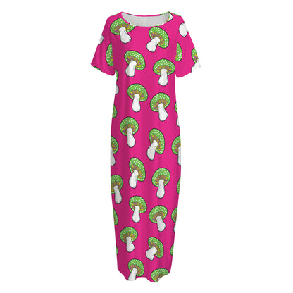 Crazy Mushroom Pattern Print Short Sleeve Long Nightdress