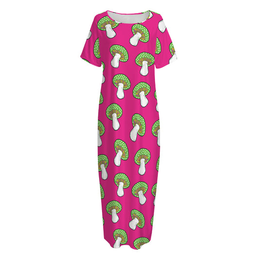 Crazy Mushroom Pattern Print Short Sleeve Long Nightdress