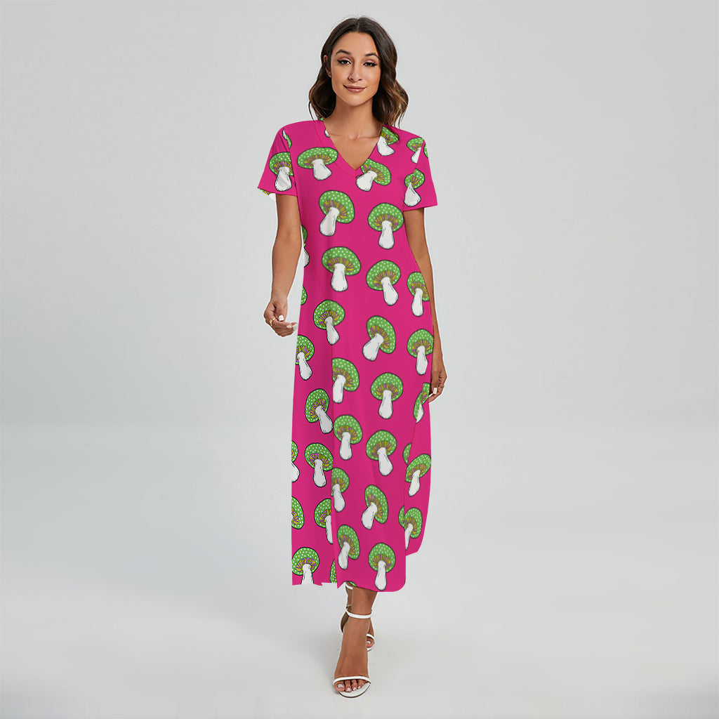 Crazy Mushroom Pattern Print Short Sleeve Maxi Dress