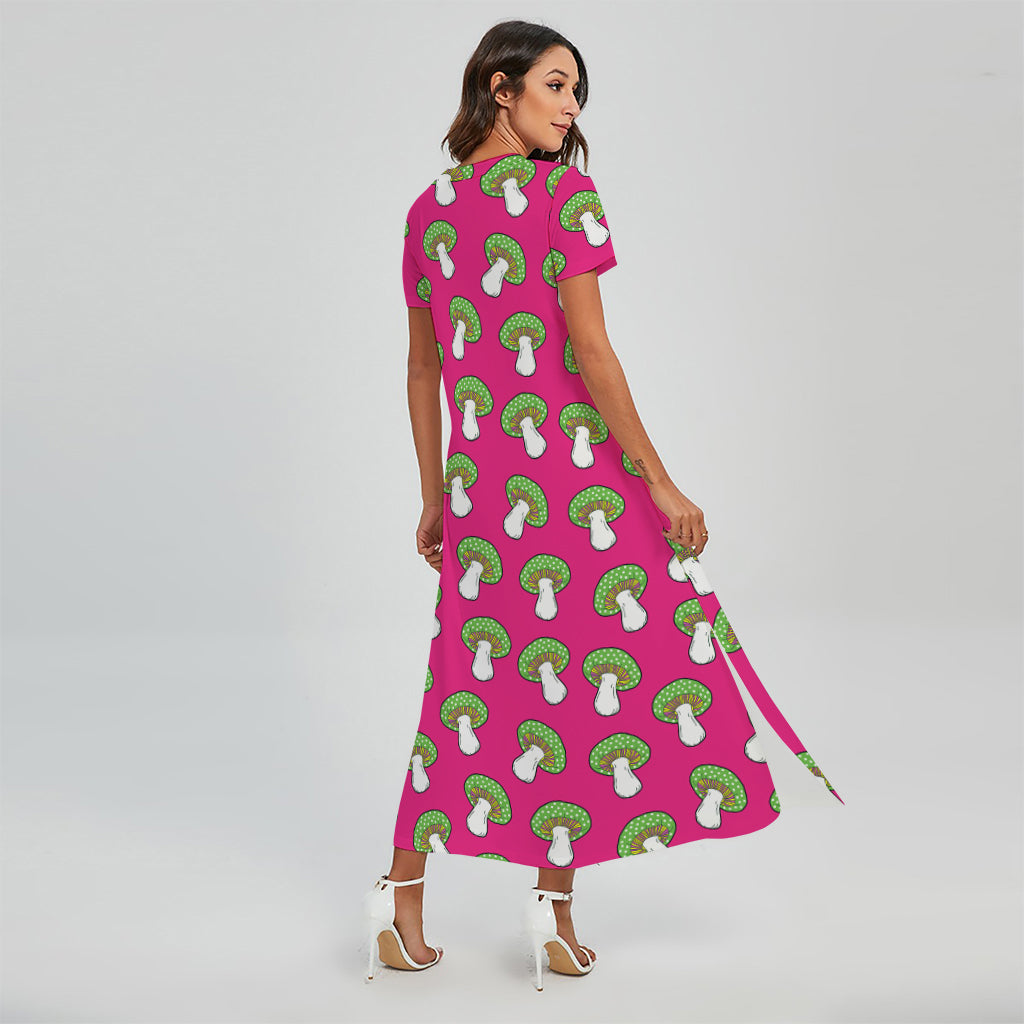 Crazy Mushroom Pattern Print Short Sleeve Maxi Dress