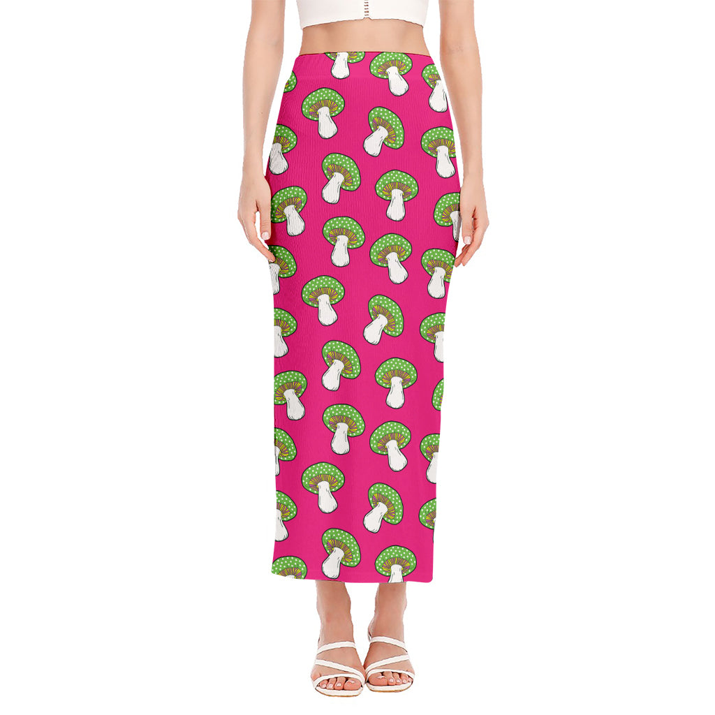 Crazy Mushroom Pattern Print Side Slit Maxi Skirt