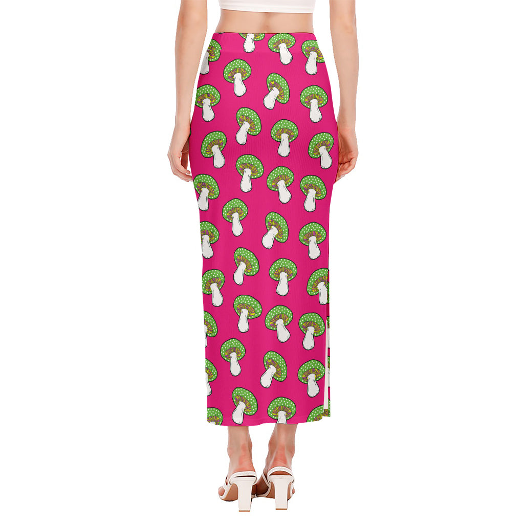 Crazy Mushroom Pattern Print Side Slit Maxi Skirt