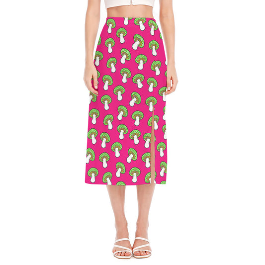 Crazy Mushroom Pattern Print Side Slit Midi Skirt