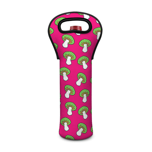 Crazy Mushroom Pattern Print Single Neoprene Wine Tote