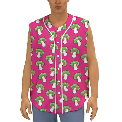 Crazy Mushroom Pattern Print Sleeveless Baseball Jersey