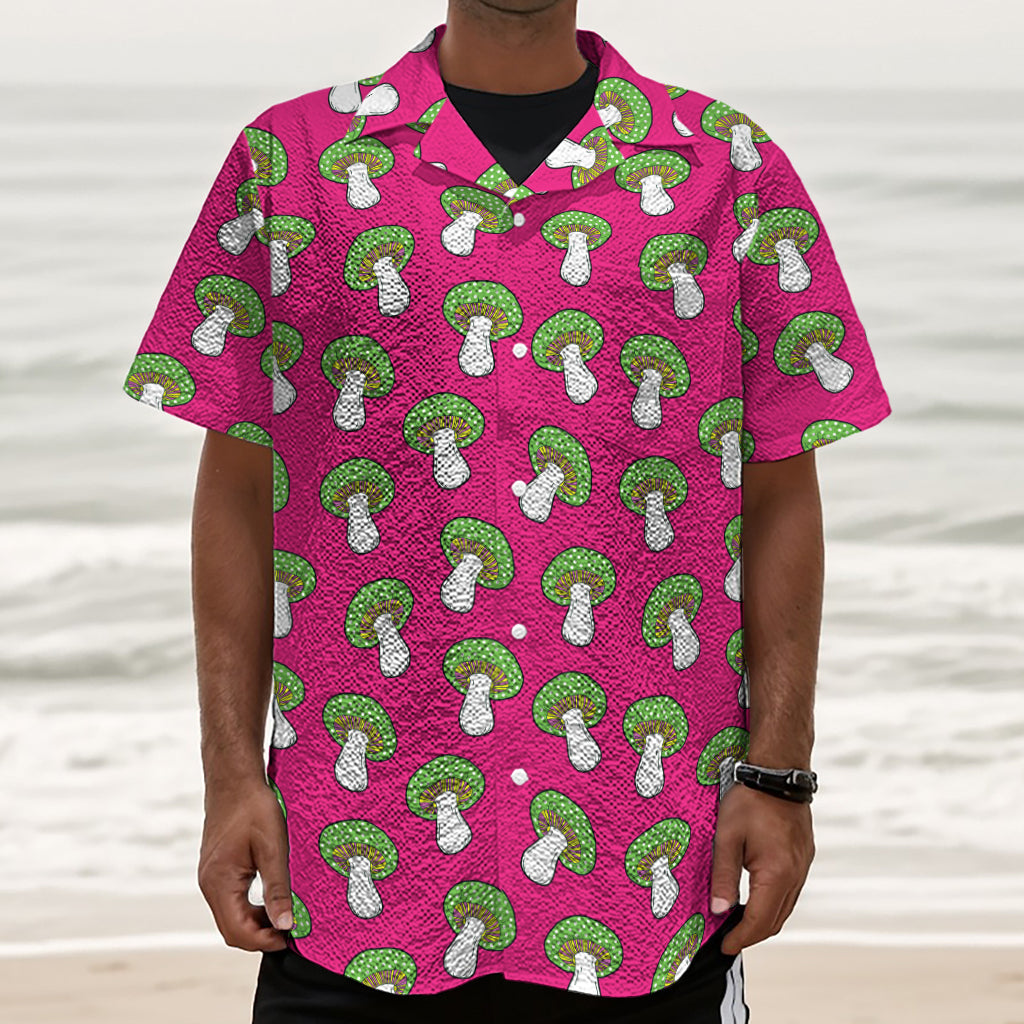 Crazy Mushroom Pattern Print Textured Short Sleeve Shirt