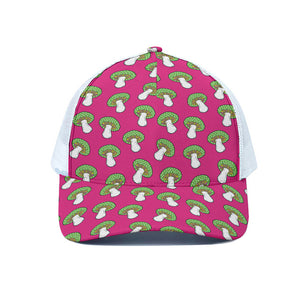 Crazy Mushroom Pattern Print White Mesh Trucker Cap