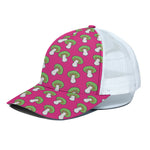 Crazy Mushroom Pattern Print White Mesh Trucker Cap