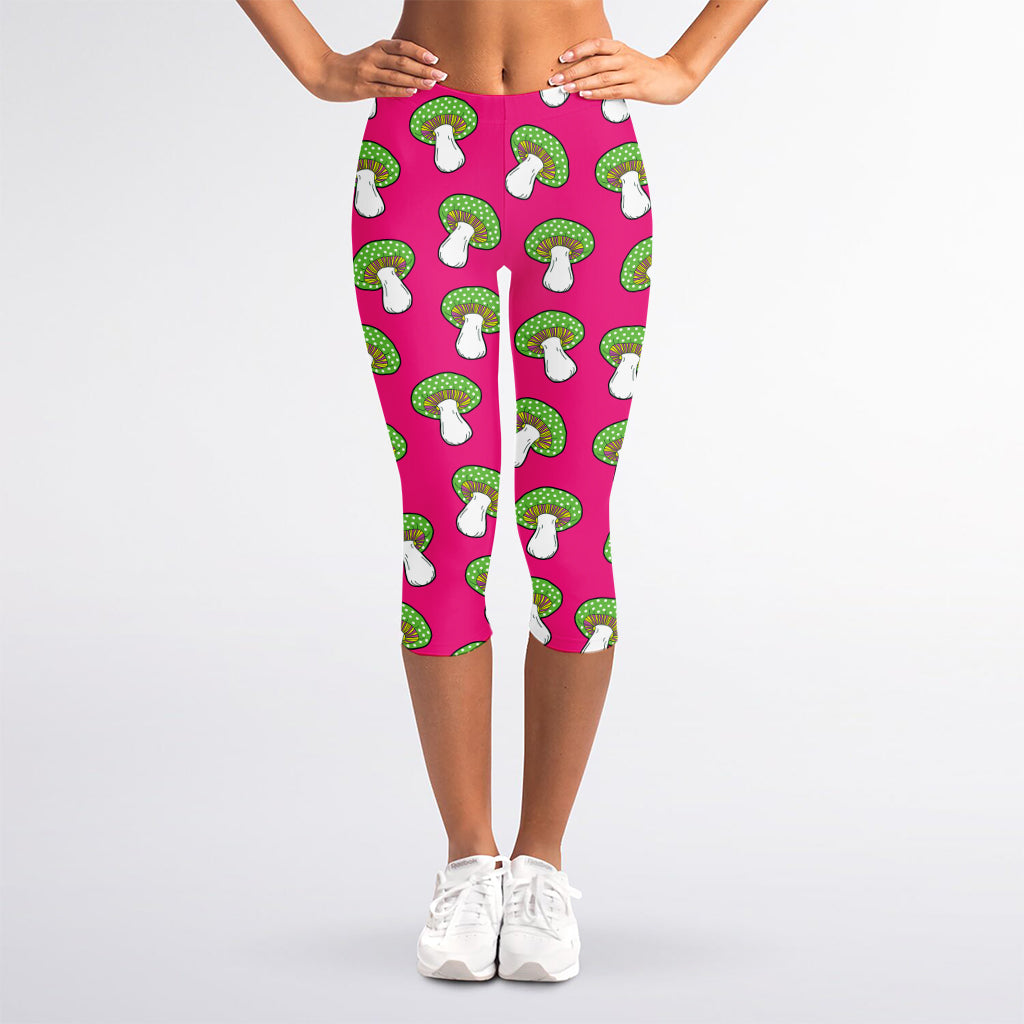 Crazy Mushroom Pattern Print Women's Capri Leggings