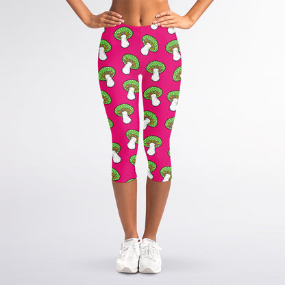 Crazy Mushroom Pattern Print Women's Capri Leggings