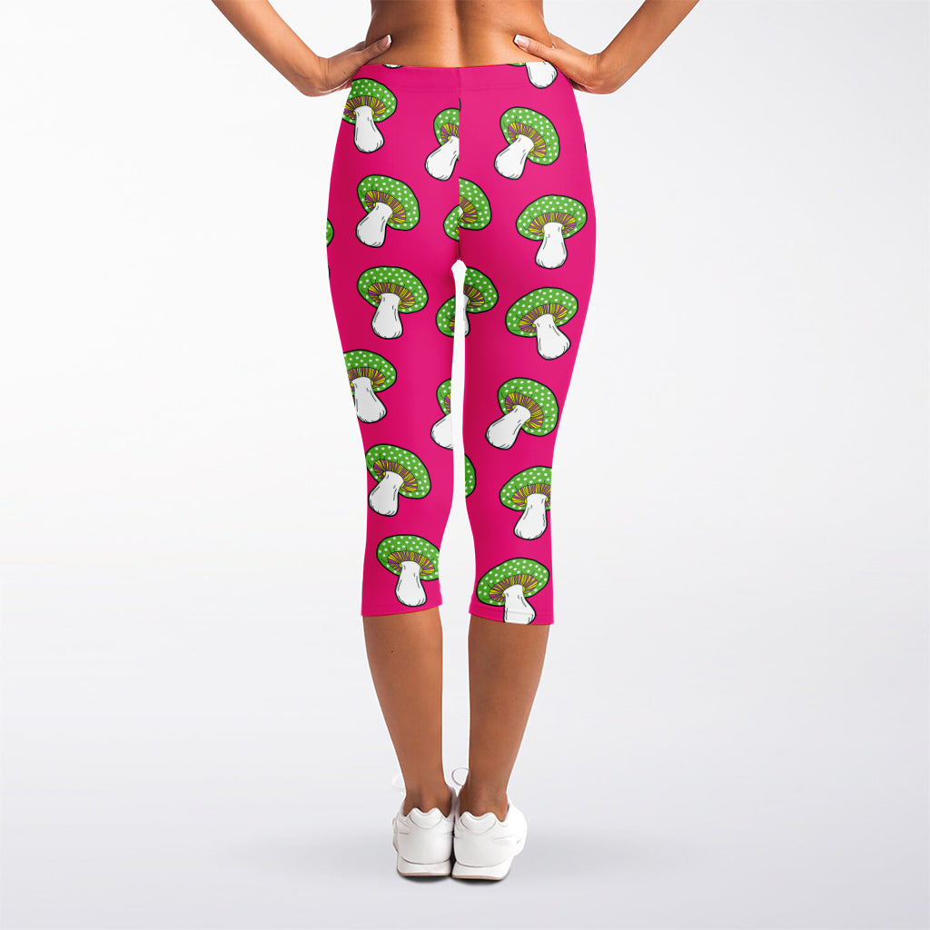 Crazy Mushroom Pattern Print Women's Capri Leggings