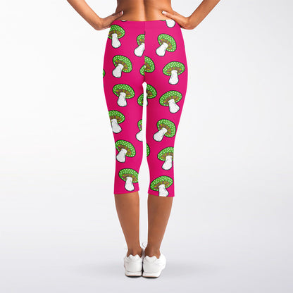 Crazy Mushroom Pattern Print Women's Capri Leggings