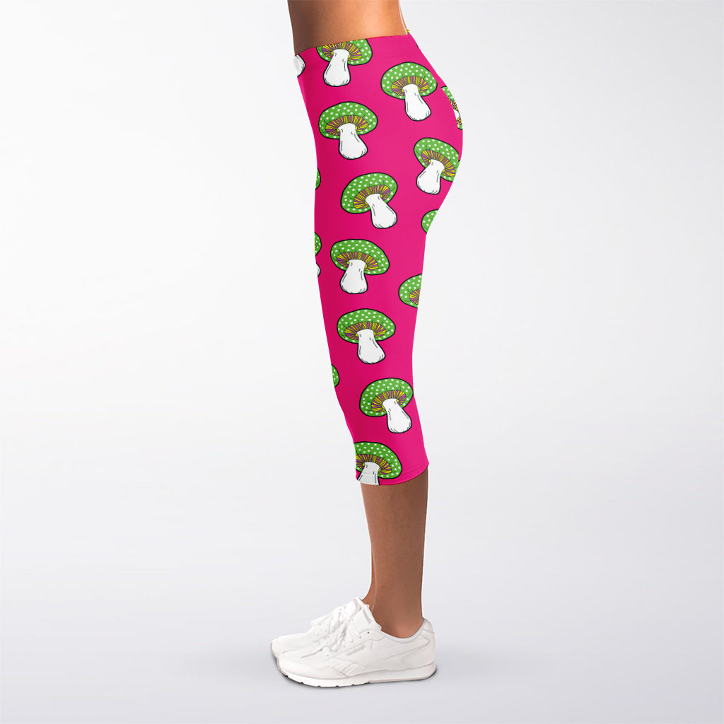 Crazy Mushroom Pattern Print Women's Capri Leggings
