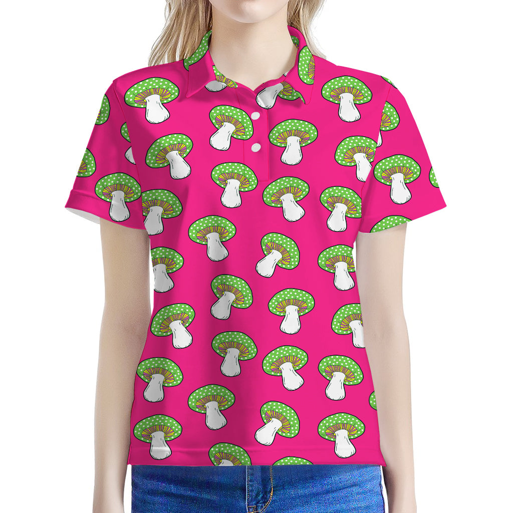 Crazy Mushroom Pattern Print Women's Polo Shirt