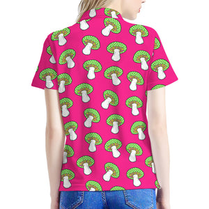 Crazy Mushroom Pattern Print Women's Polo Shirt