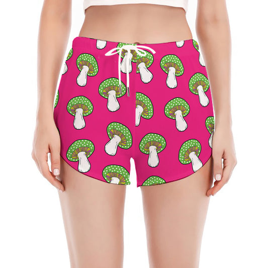 Crazy Mushroom Pattern Print Women's Split Running Shorts