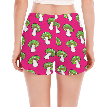 Crazy Mushroom Pattern Print Women's Split Running Shorts