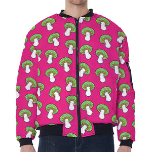 Crazy Mushroom Pattern Print Zip Sleeve Bomber Jacket