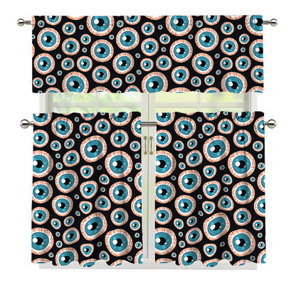 Creepy Eyeball Pattern Print 3 Piece Kitchen Curtains