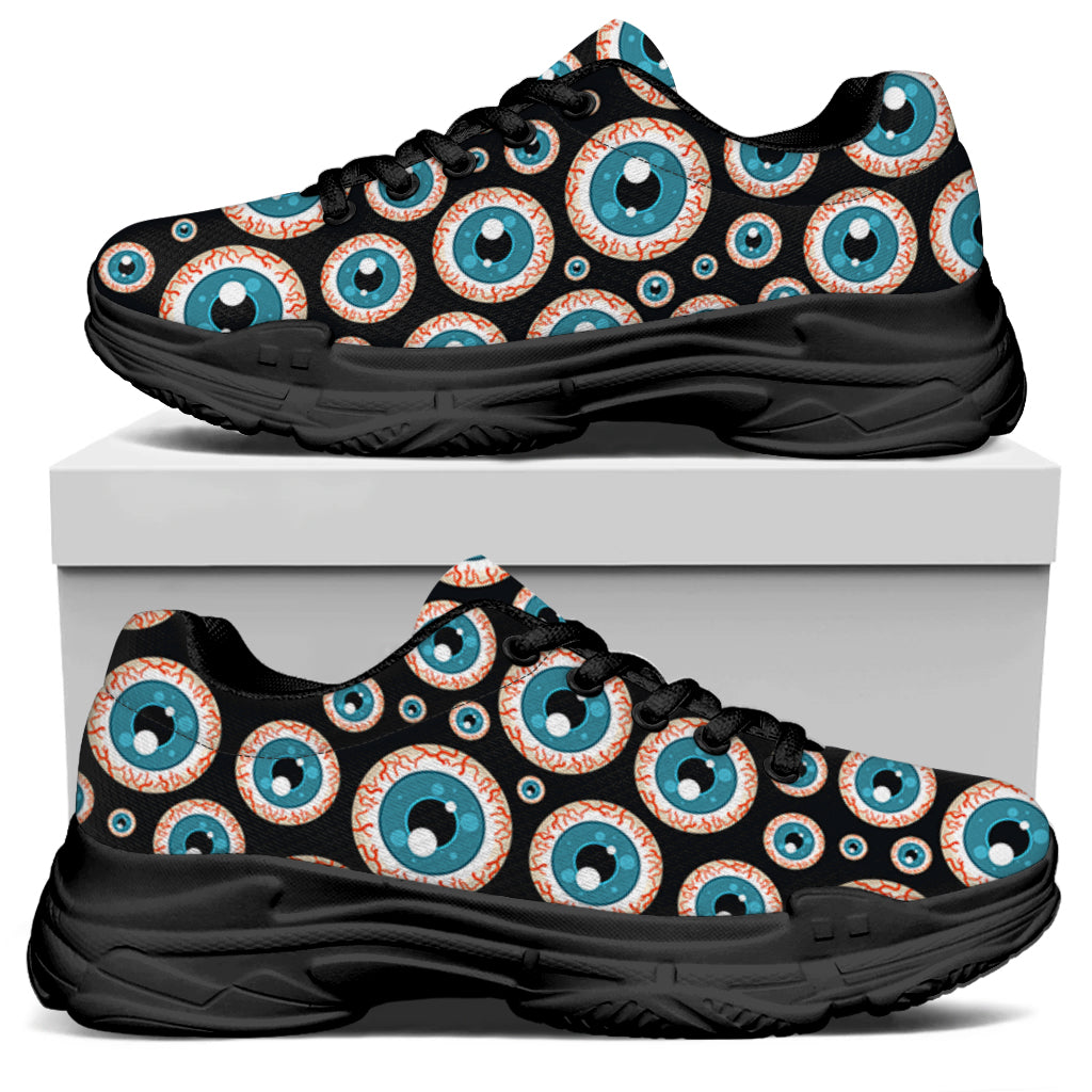 Creepy Eyeball Pattern Print Black Chunky Shoes