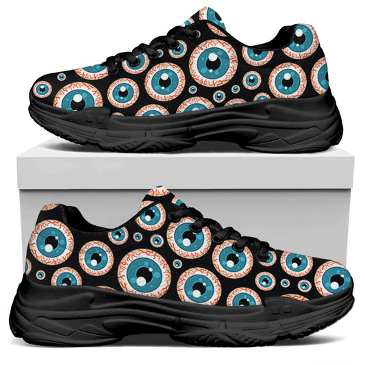 Creepy Eyeball Pattern Print Black Chunky Shoes