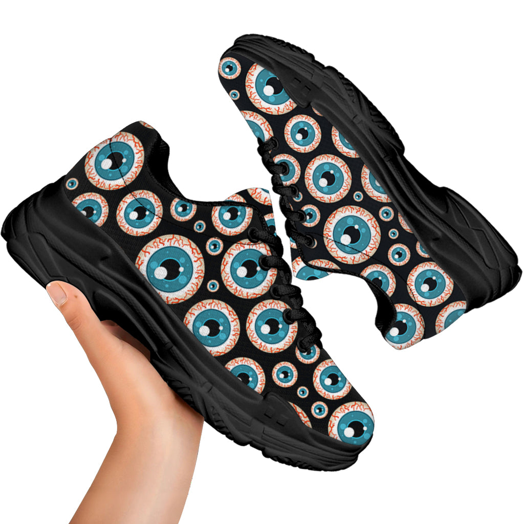 Creepy Eyeball Pattern Print Black Chunky Shoes