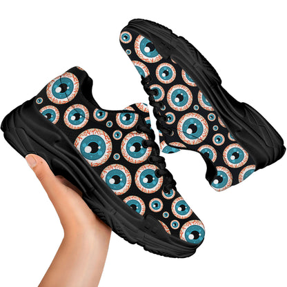 Creepy Eyeball Pattern Print Black Chunky Shoes