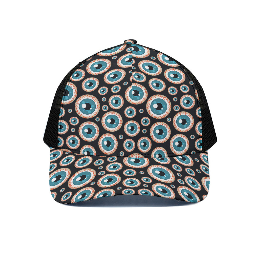 Creepy Eyeball Pattern Print Black Mesh Trucker Cap