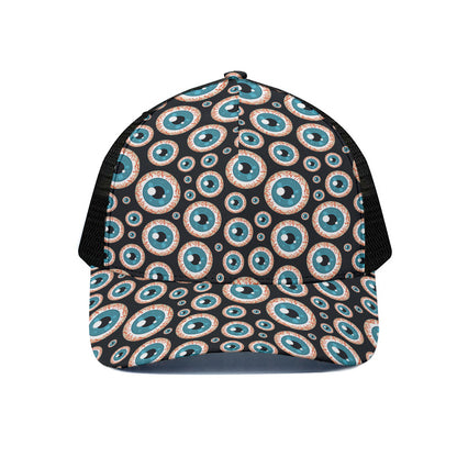 Creepy Eyeball Pattern Print Black Mesh Trucker Cap