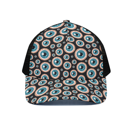 Creepy Eyeball Pattern Print Black Mesh Trucker Cap
