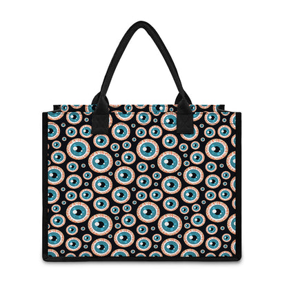 Creepy Eyeball Pattern Print Canvas Tote Bag