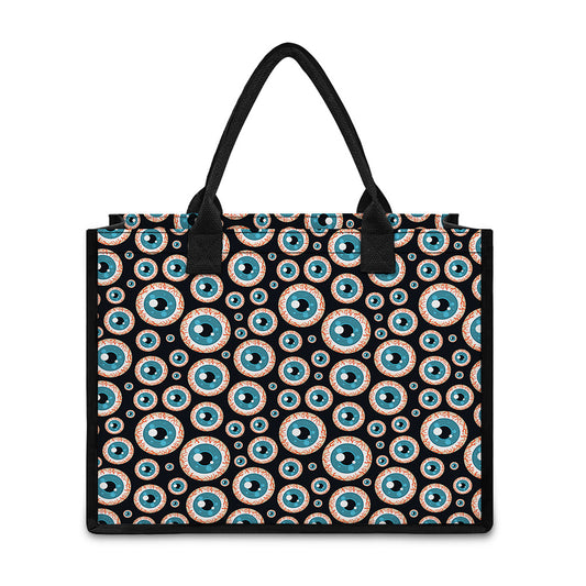 Creepy Eyeball Pattern Print Canvas Tote Bag